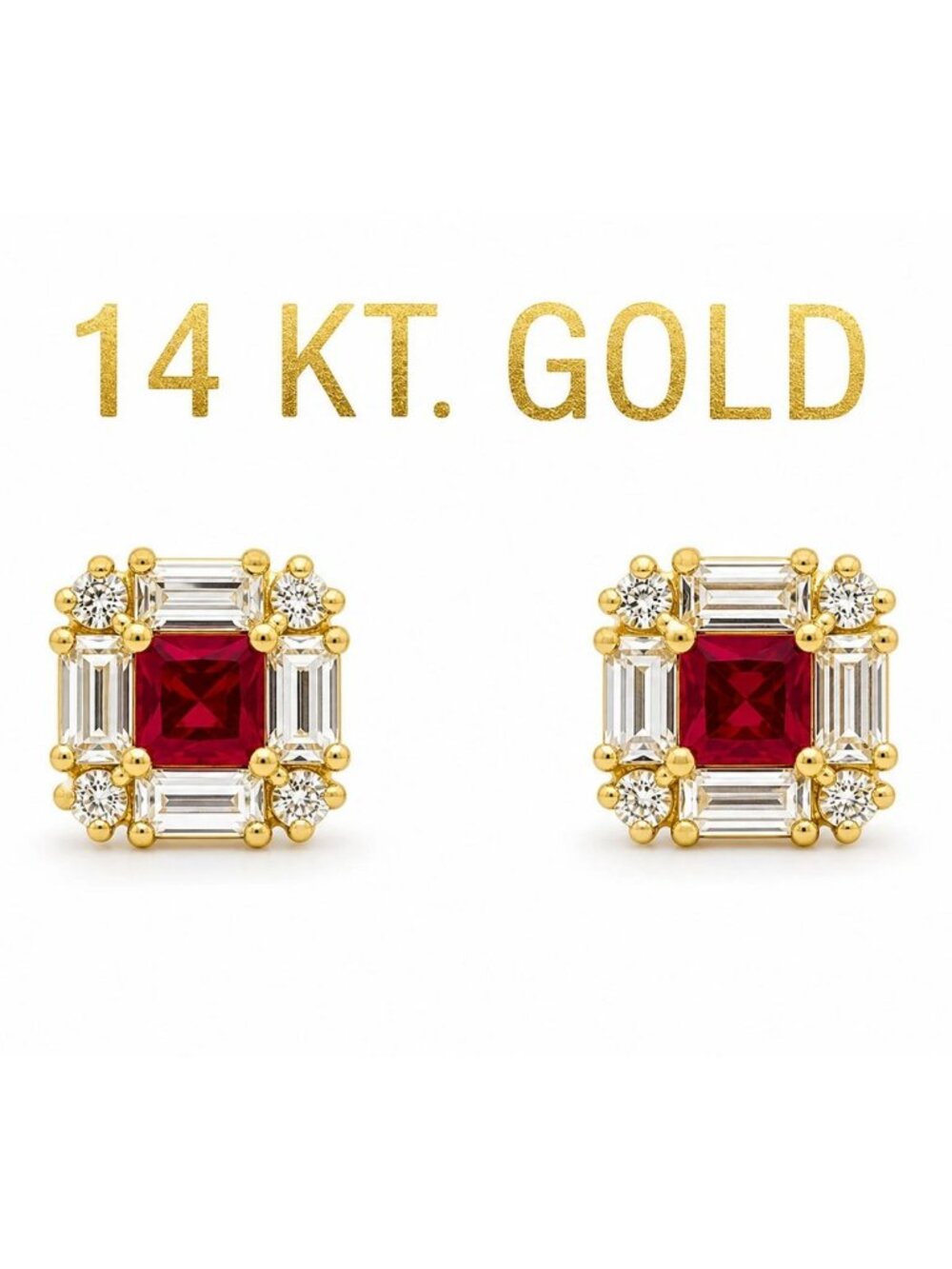 Created Ruby & White Sapphire Stud Earrings 14k Yellow Gold